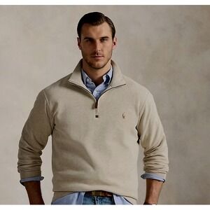 NWT MENS POLO RALPH LAUREN ESTATE RIB 1/4 ZIP SWEATER~DUNE TAN~4X BIG